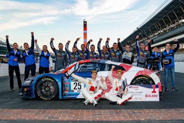 2021年のIGTCインディアナポリス8時間レースで優勝した、アウディスポーツ・チーム・サンテロック。本文にもあるように、記念撮影にウィンケルホックは参加していない
