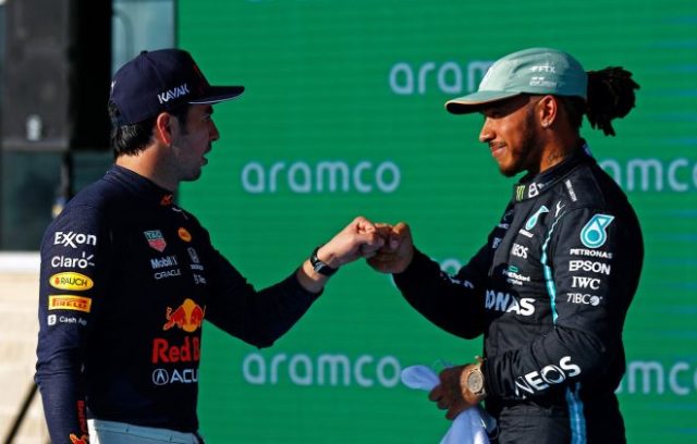 2021年F1第17戦アメリカGP 予選2番手のルイス・ハミルトン(メルセデス)と3番手のセルジオ・ペレス(レッドブル・ホンダ)