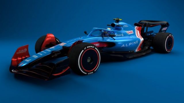 2021年のカラーリングを施した2022年型アルピーヌF1のイメージ