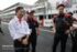 富士スピードウェイで行われたTGRハースF1チームのTPC（Testing of Previous Cars／旧型車テスト）。左からハースの小松礼雄代表、トヨタ自動車の豊田章男会長、TOYOTA GAZOO Racingの加地雅哉グローバルMSディレクター