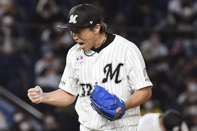 ロッテの守護神・益田直也 (C) Kyodo News