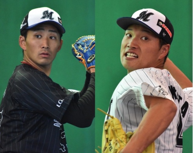 チーム最多の10勝を挙げたロッテの小島和哉(左)とチーム2位の8勝の岩下大輝(右)