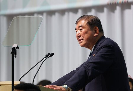 第9回アフリカ開発会議(TICAD9)の閉会式であいさつする石破茂首相=22日午前、横浜市西区(代表撮影)