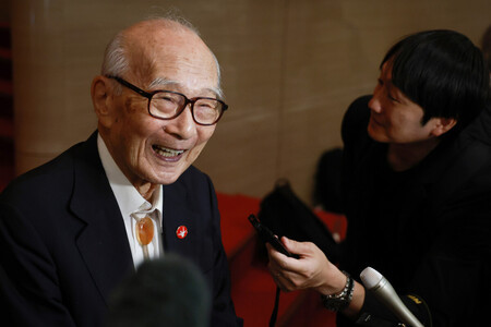 被爆80年イベントで取材に応じる日本被団協の田中熙巳代表委員=11日午後、東京都千代田区