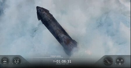 試験飛行を終えインド洋上に着水する米スペースXが開発中の大型宇宙船「スターシップ」(同社のXより・時事)