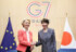 欧州連合（ＥＵ）のフォンデアライエン欧州委員長（左）との会談に臨む高市早苗首相＝６月１７日、フランス・エビアン
