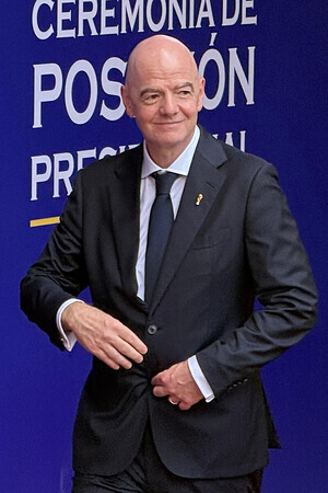 国際サッカー連盟(FIFA)のインファンティノ会長=7日、コロンビア・カリ(EPA時事)