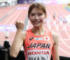 女子100メートル障害予選　準決勝進出を決め笑顔でガッツポーズする中島（撮影・宮地輝）